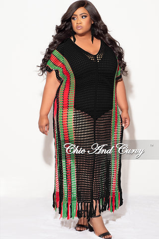 Final Sale Plus Size Crochet Cover Up in Black, Green & Red