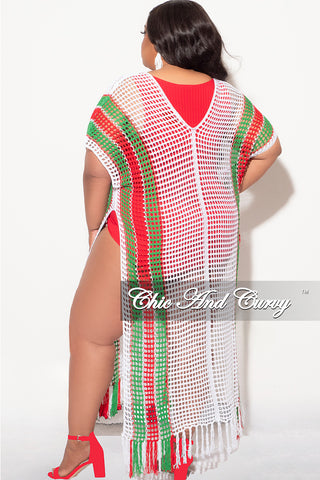 Final Sale Plus Size Crochet Cover Up in White,Green,Red