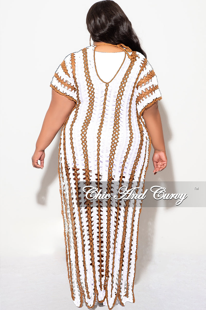 Final Sale Plus Size Crochet Cover Up in White & Tan