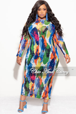 Final Sale Plus Size Reversible BodyCon Dress In Mesh with Multi-Color Paint Print