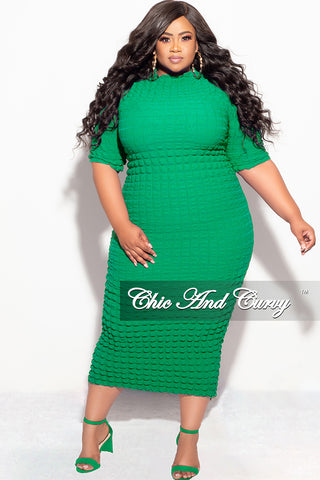 Final Sale Plus Size Bubble Texture Midi BodyCon Dress in Green