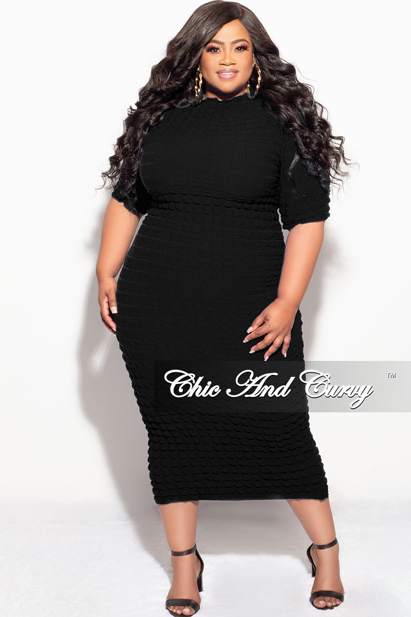 Final Sale Plus Size Bubble Texture Midi BodyCon Dress in Black