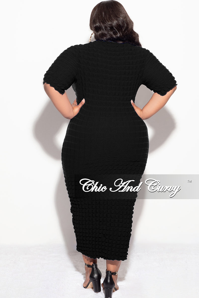 Final Sale Plus Size Bubble Texture Midi BodyCon Dress in Black