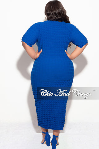 Final Sale Plus Size Bubble Texture Midi BodyCon Dress in Royal Blue