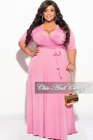Final Sale Plus Size Deep V Faux Wrap with 3/4 Sleeves in Mauve