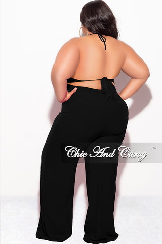 Final Sale Plus Size 3pc (Duster, Crop Self Tie Top & Pants) Set in Black