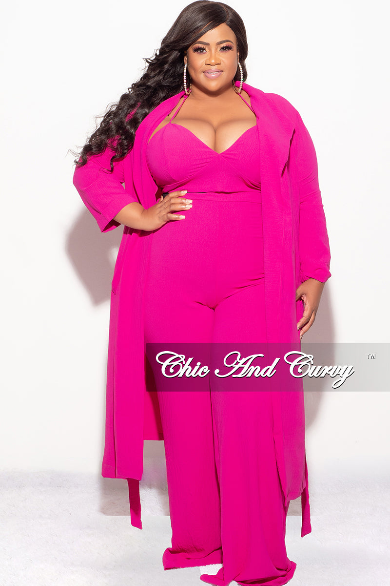 pink dress pants plus size Plus Size Hot Pink Party Sequin Long Sleeve Three Piece Pant Sets