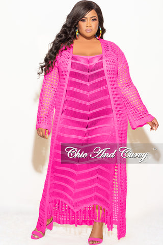 Final Sale Plus Size Crochet Cardigan with Tie in Pink