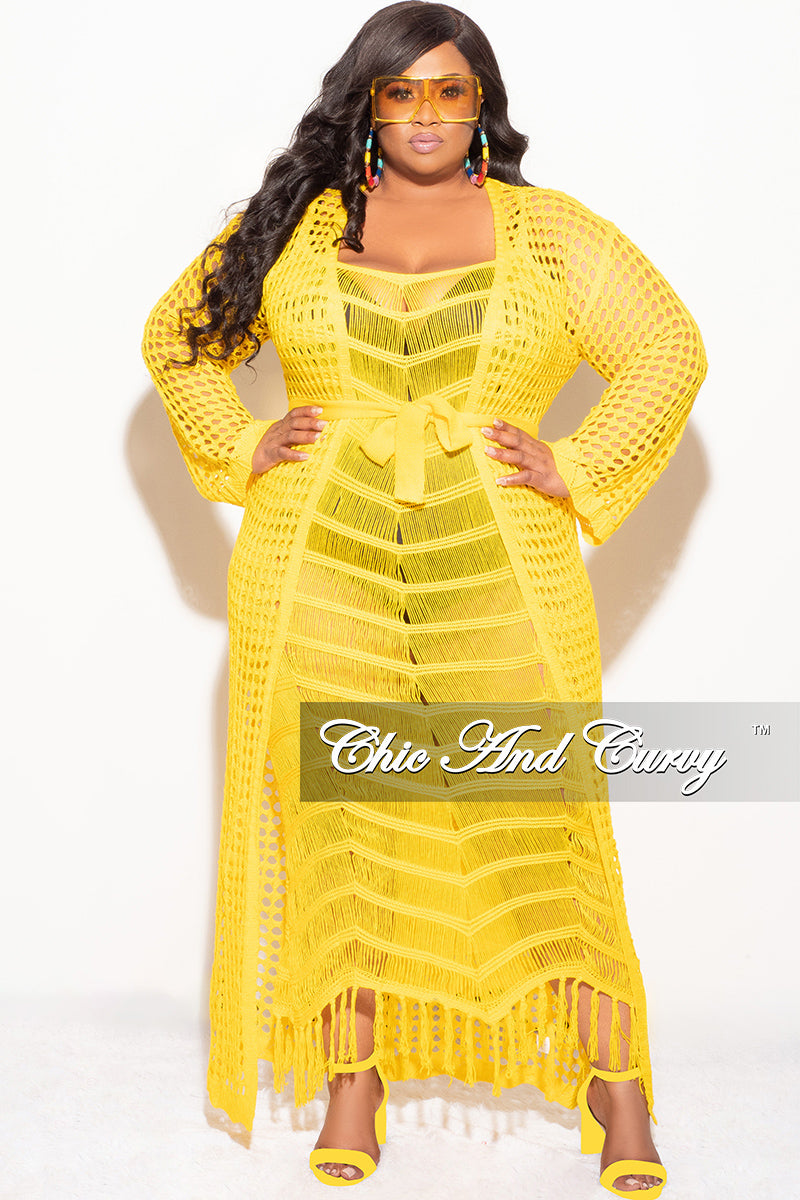 Final Sale Plus Size Crochet Cardigan with Tie in Yellow