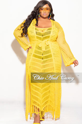 Final Sale Plus Size Crochet Cardigan with Tie in Yellow