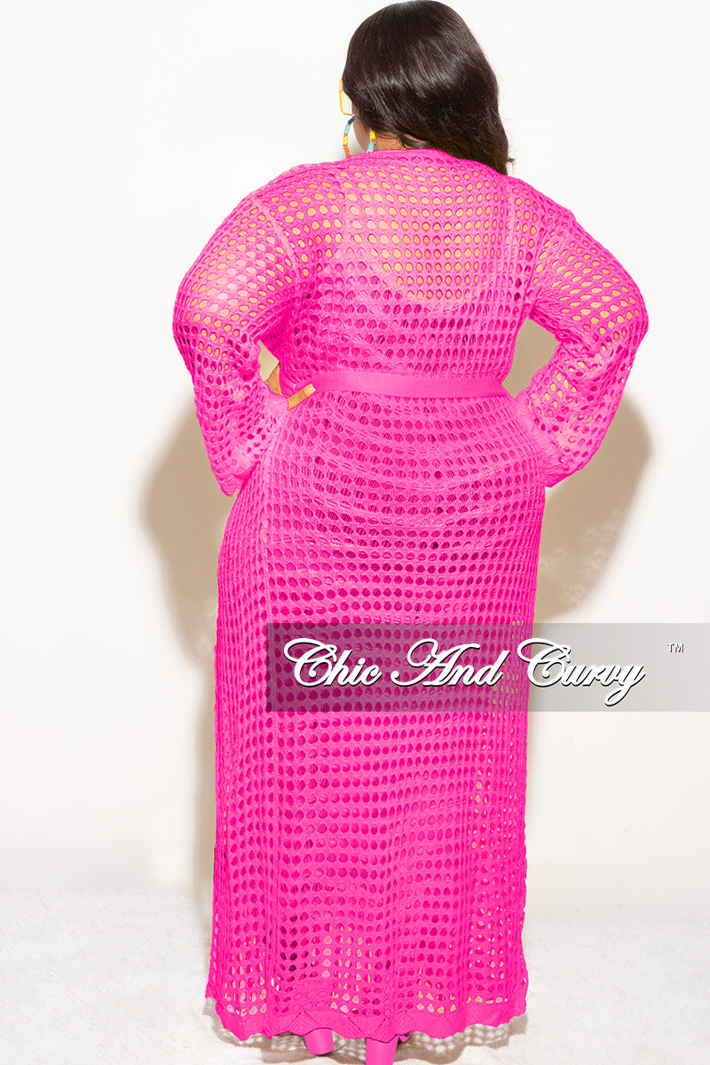 Final Sale Plus Size Crochet Cardigan with Tie in Pink* Final Sale Plus Size Crochet Cardigan with Tie in Pink*