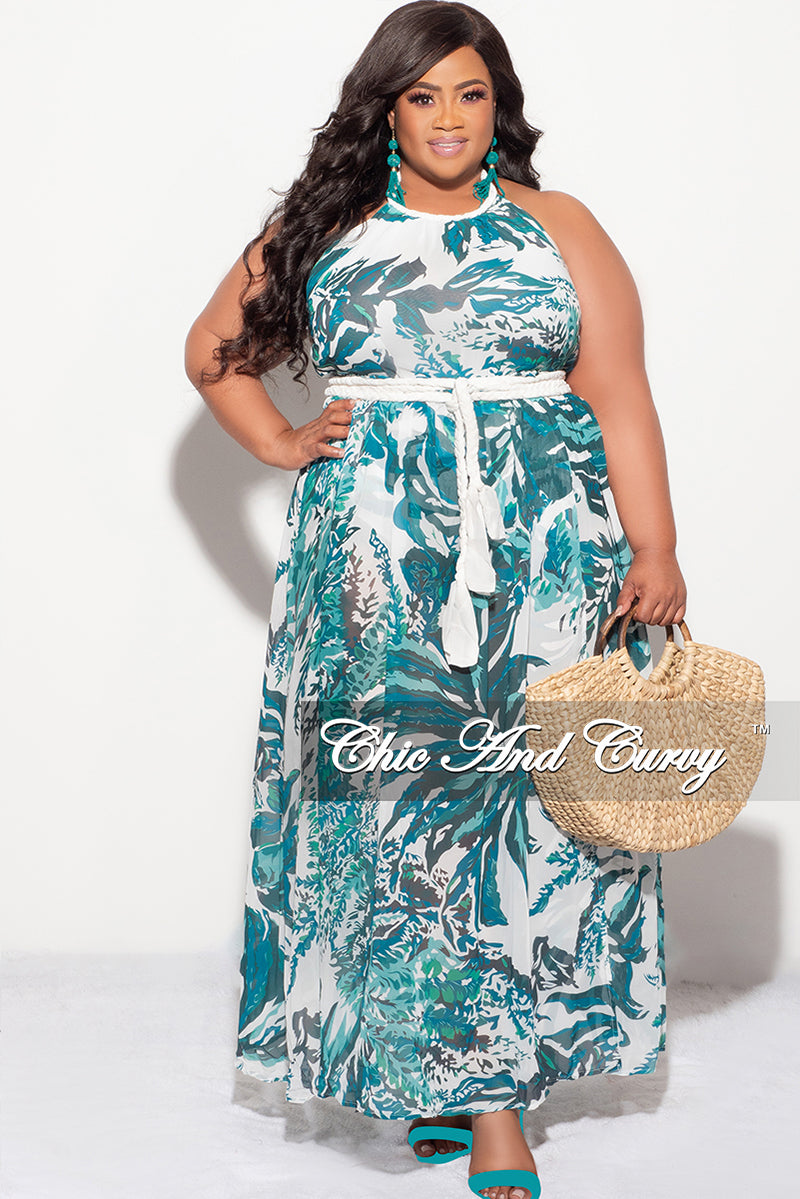 Final Sale Plus Size Braided Trim Halter Maxi Dress with Open Back