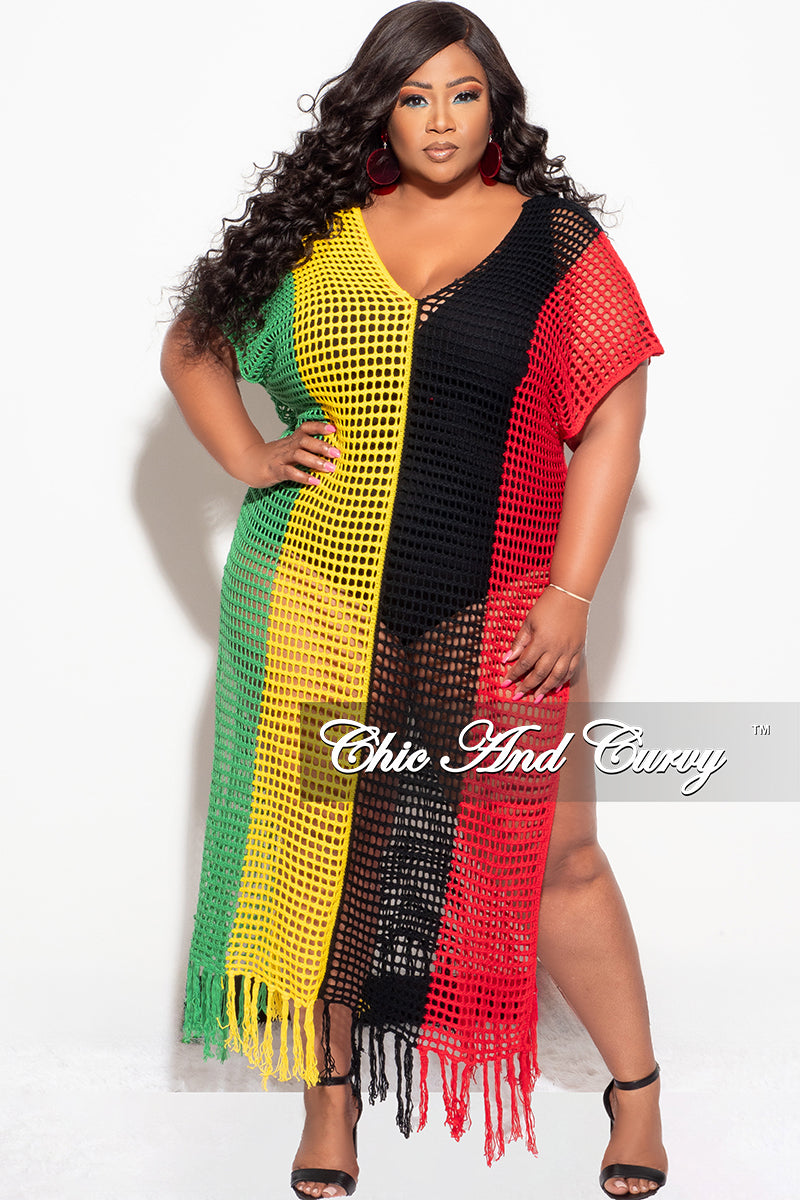 Final Sale Plus Size Crochet Cover Up in Black,Green,Red,and Yellow