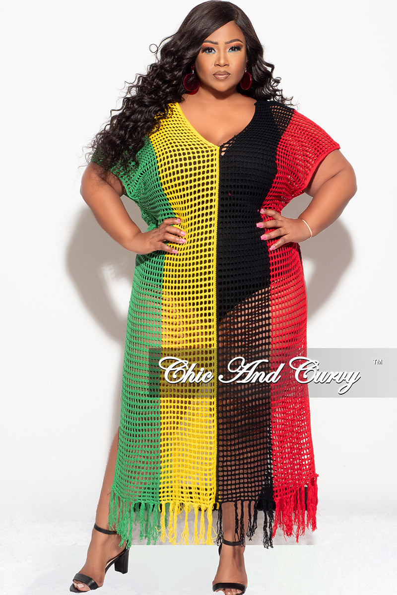 Final Sale Plus Size Crochet Cover Up in Black,Green,Red,and Yellow