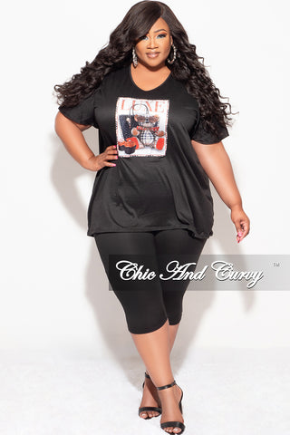 Final Sale Plus Size 2pc "LUXE" Top and Capri Pants Set In Black