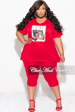 Final Sale Plus Size 2pc "LUXE" Top and Capri Pants Set In Red