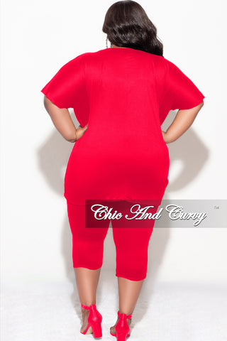 Final Sale Plus Size 2pc "LUXE" Top and Capri Pants Set In Red