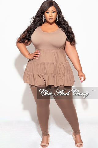 Final Sale Plus Size 2-Piece Sleeveless 3 Tiered Baby Doll Top and Leggings Set in Light/Dark Mocha Set