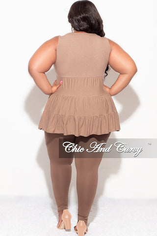 Final Sale Plus Size 2-Piece Sleeveless 3 Tiered Baby Doll Top and Leggings Set in Light/Dark Mocha Set