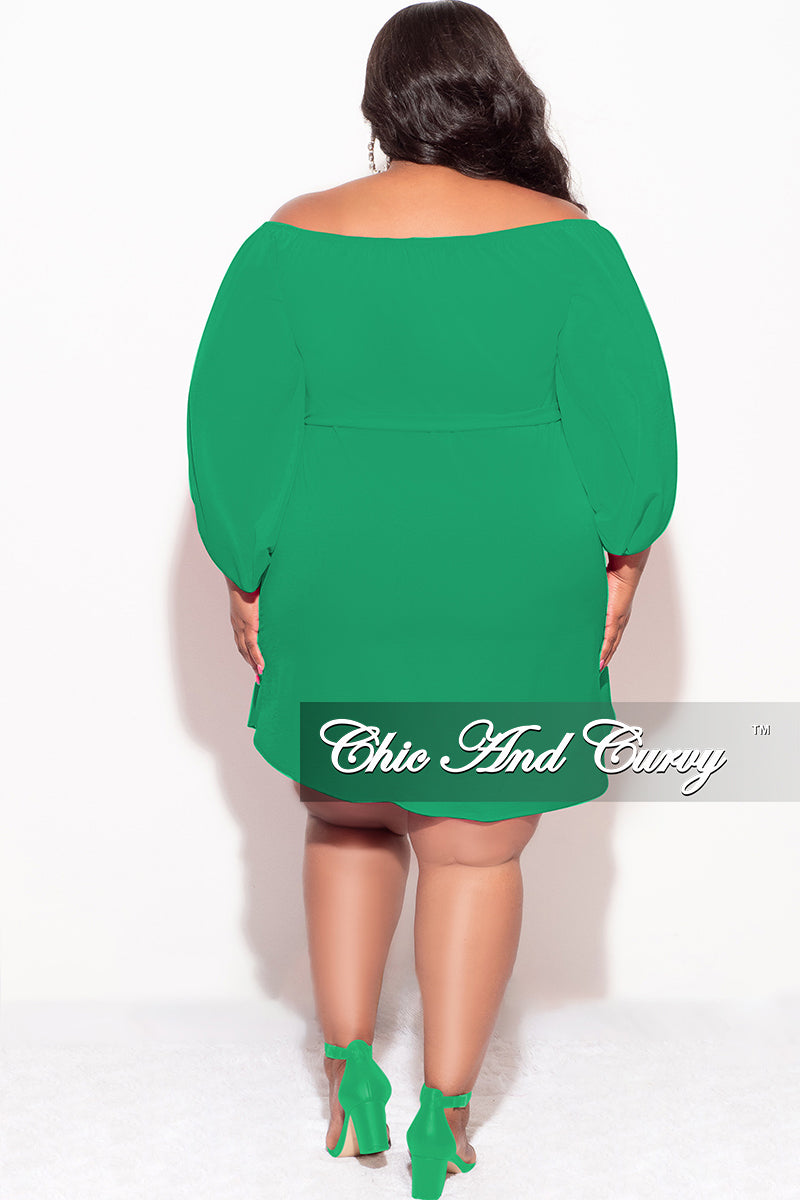 Final Sale Plus Size Off the Shoulder Front Keyhole Mini Dress with Tie in Green