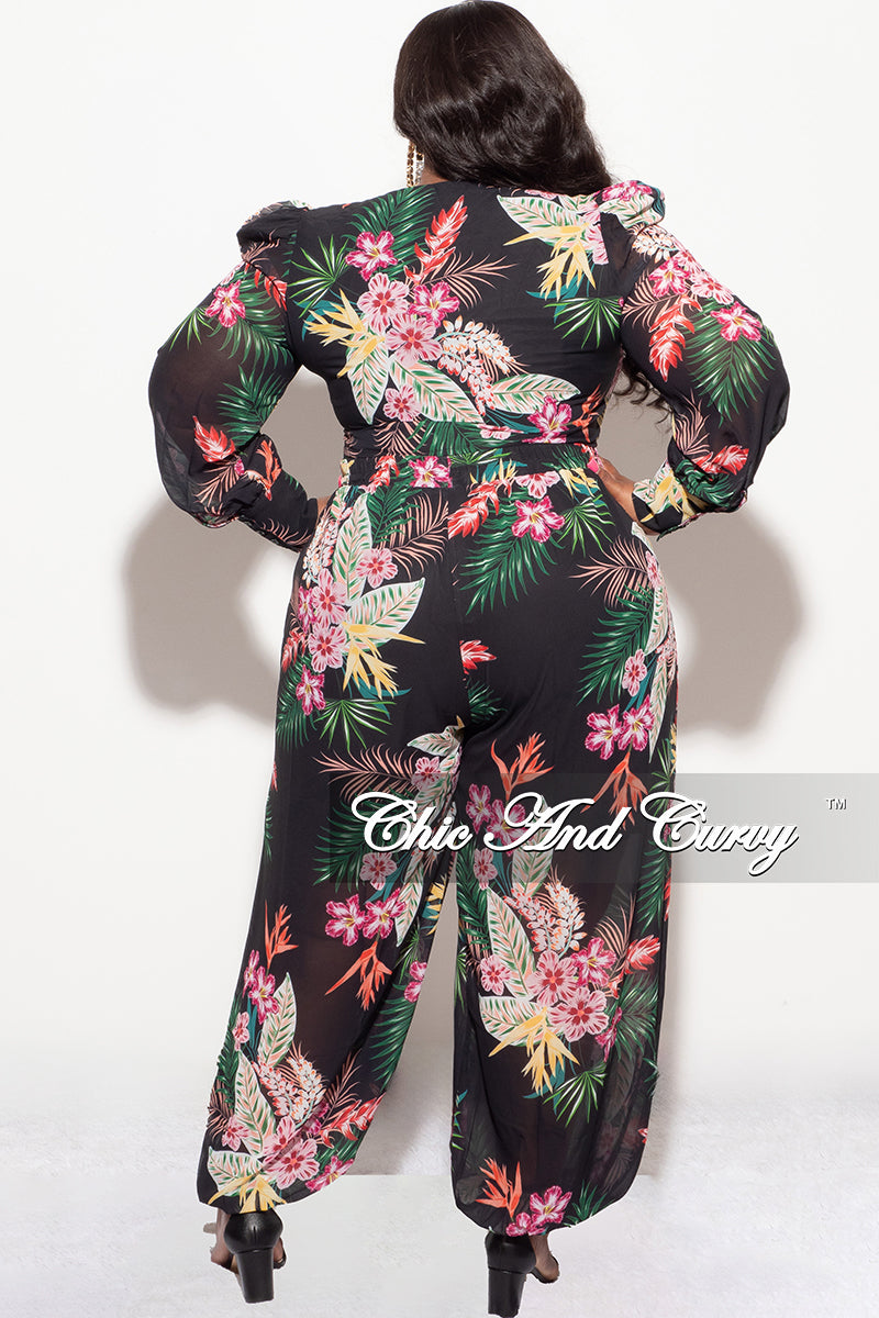 Final Sale Plus Size 2pc Chiffon Blouse and Pant Set Floral Print