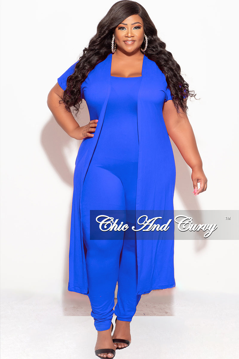 Final Sale Plus Size 2pc Duster and Tank Unitard in Royal Blue