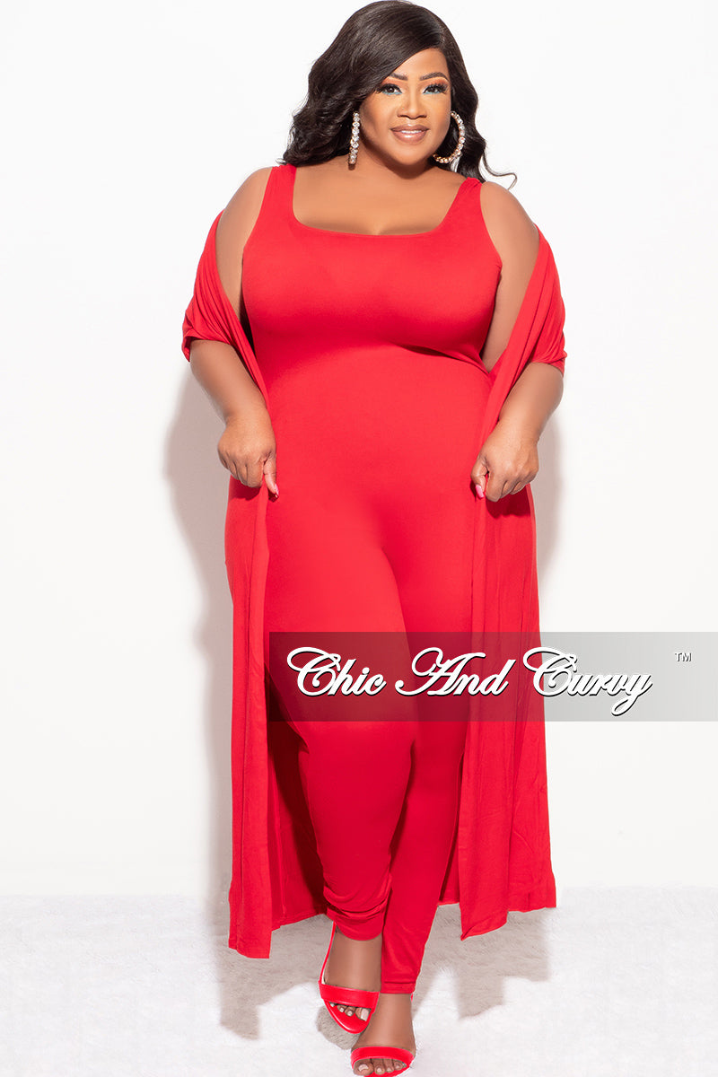 Final Sale Plus Size 2pc Duster and Tank Unitard in Red