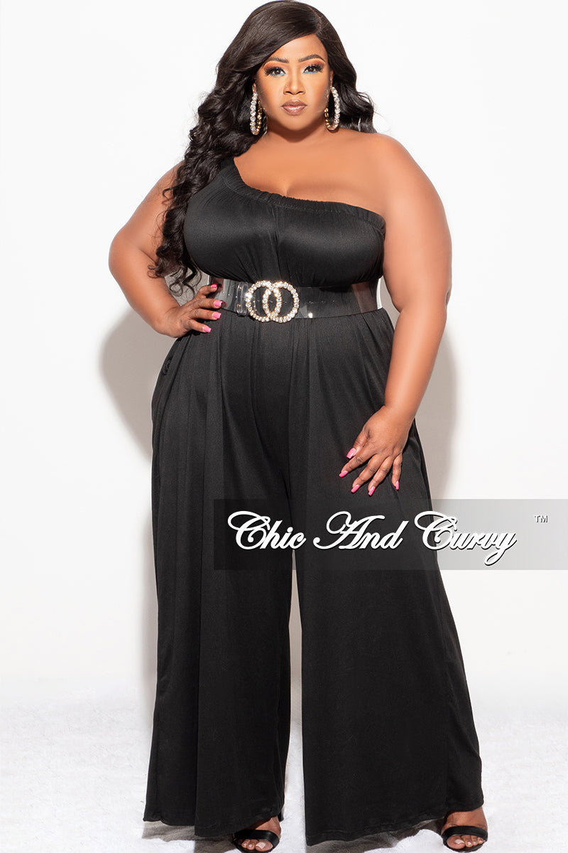 Final Sale Plus Size One Shoulder Jumpsuit in Black Final Sale Plus Size One Shoulder Jumpsuit in Black