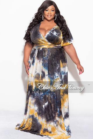 Final Sale Plus Size 2pc Cropped Tie Top and Skirt Set in Navy & Mustard Tie Summer