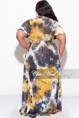 Final Sale Plus Size 2pc Cropped Tie Top and Skirt Set in Navy & Mustard Tie Summer