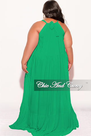 Final Sale Plus Size Long Halter Dress with Back Tie in Green