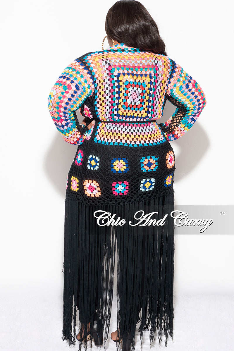 Final Sale Plus Size Crochet Cardigan with Bottom Fringe in Black