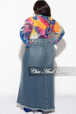 Final Sale Plus Size Mesh Bodysuit in Multi Color Leaf Print