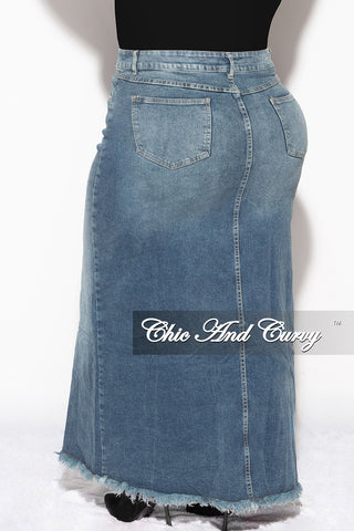 Final Sale Plus Size Maxi Skirt with Front Slit in Denim