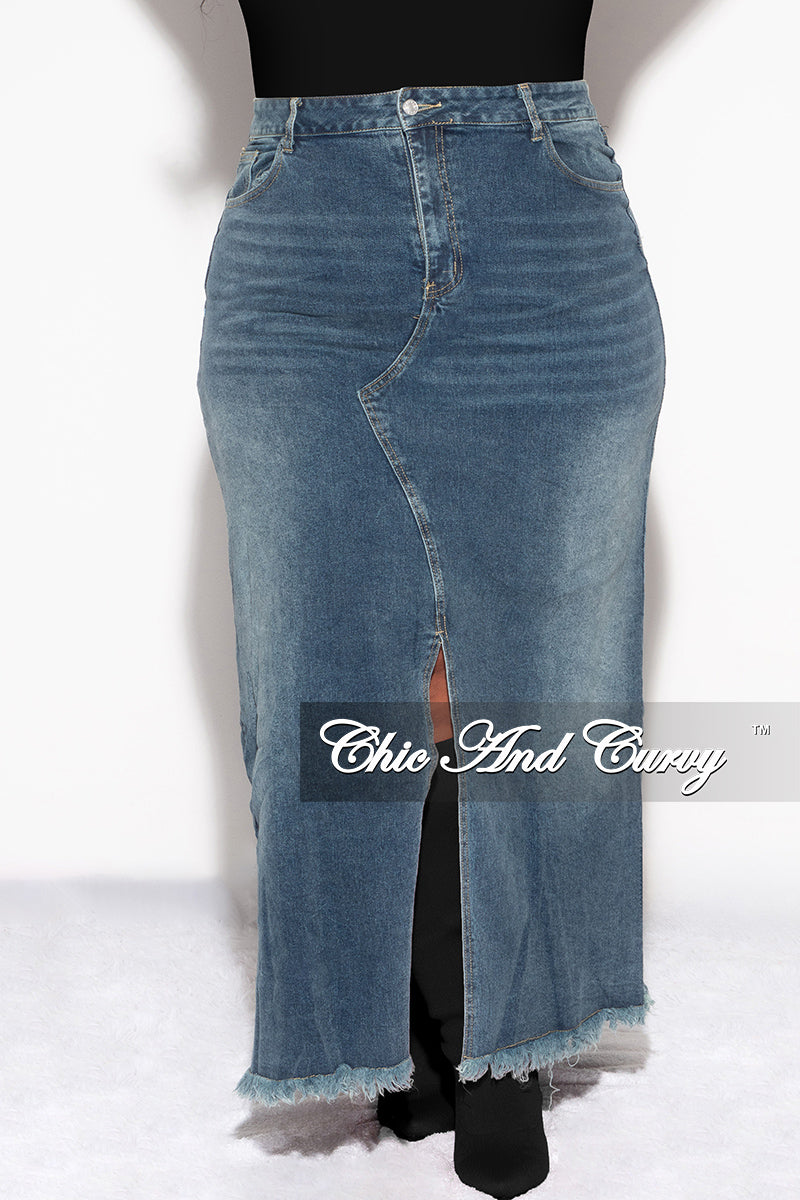 Final Sale Plus Size Maxi Skirt with Front Slit in Denim