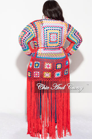 Final Sale Plus Size Crochet Cardigan with Bottom Fringe in Red