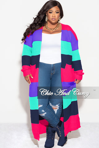Final Sale Plus Size Knit Sweater Duster Hot Pink Purple Turquoise and Navy