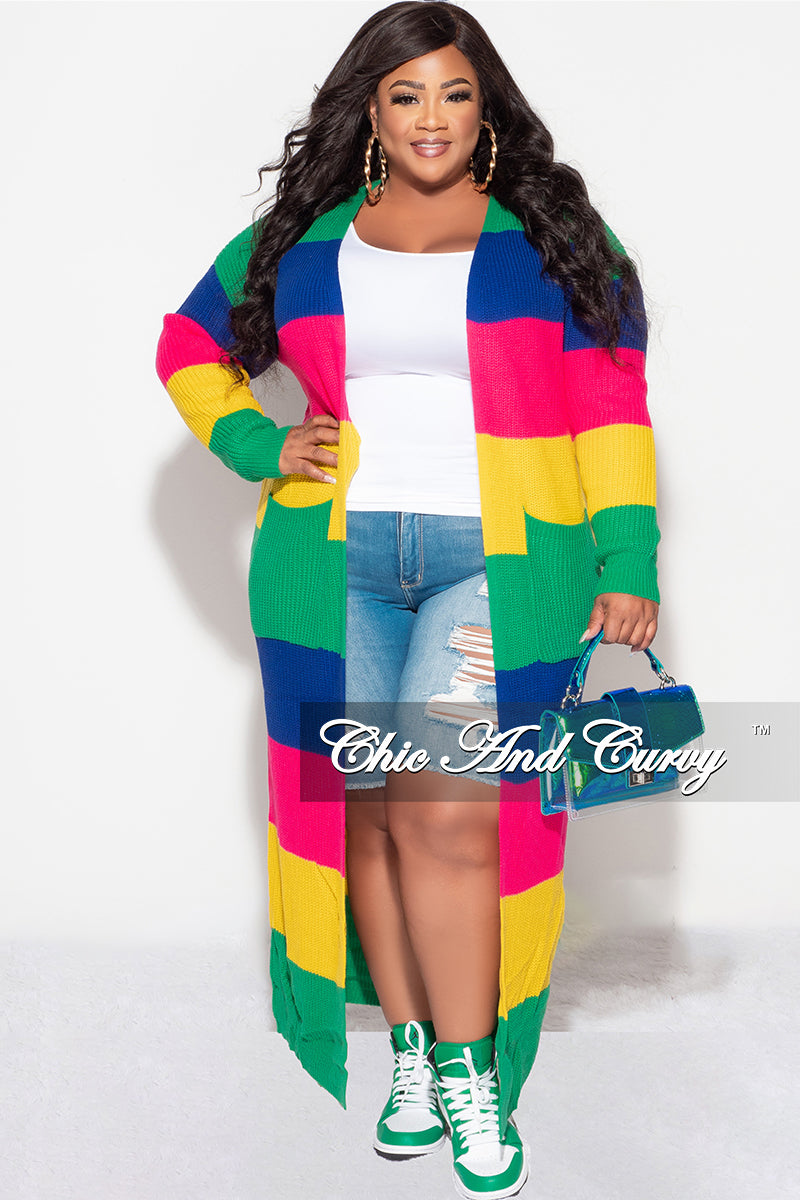 Final Sale Plus Size Knit Sweater Duster Green Royal Blue Hot Pink and Mustard