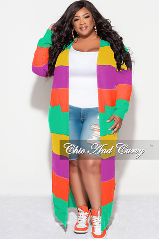 Final Sale Plus Size Knit Sweater Duster Green Mustard Purple and Orange
