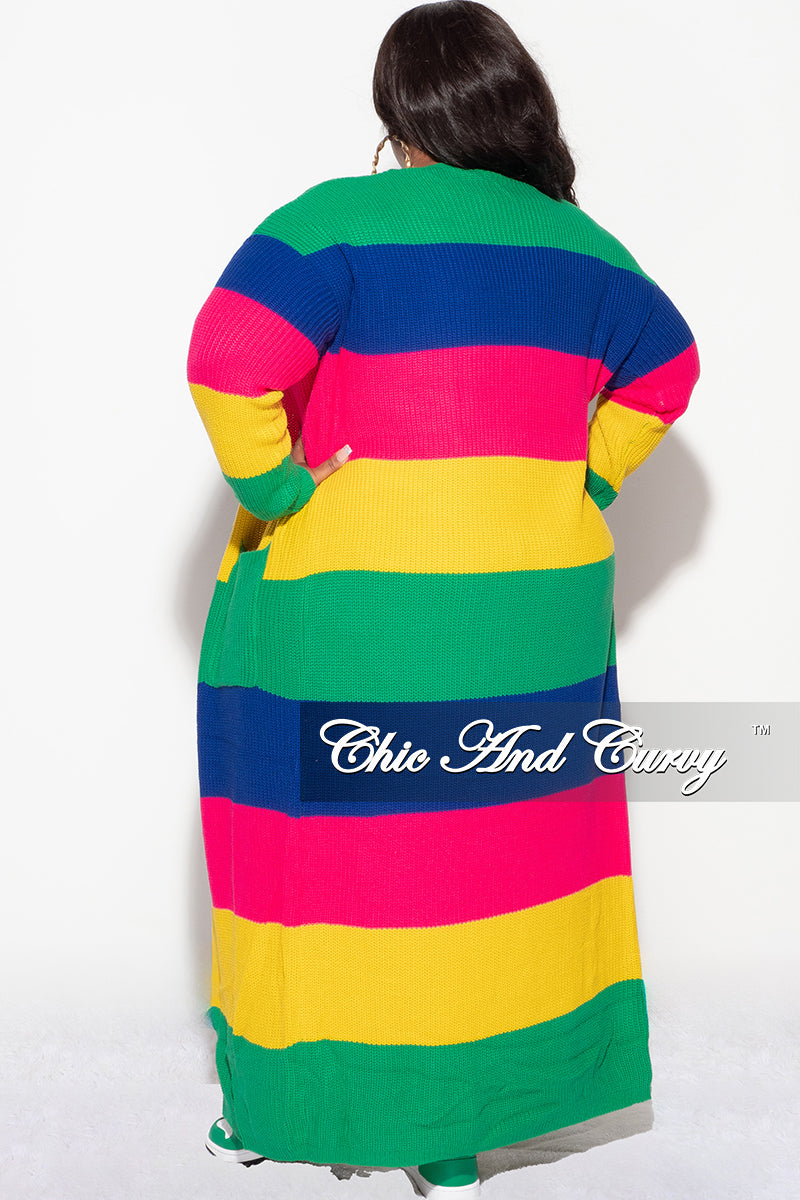 Final Sale Plus Size Knit Sweater Duster Green Royal Blue Hot Pink and Mustard