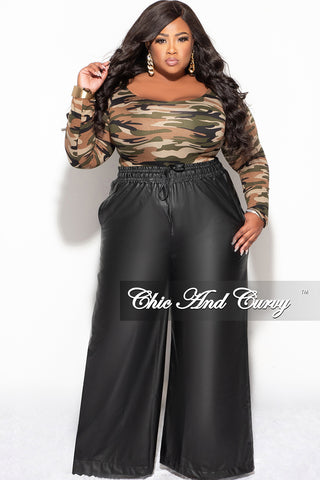 Final Sale Plus Size Long Sleeve Bodysuit in Olive and Sand Camouflage Print (Light)