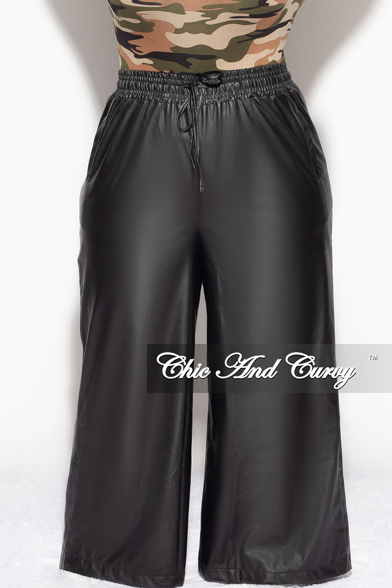 Final Sale Plus Size High Waist Faux Leather Wide Leg Pants in Black