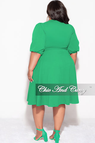Final Sale Plus Size Faux Wrap Skater Dress in Green