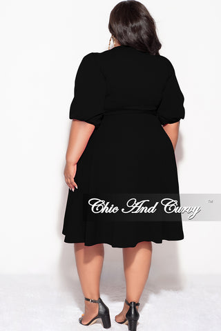 Final Sale Plus Size Faux Wrap Skater Dress in Black