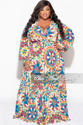 Final Sale Plus Size Chiffon Faux Wrap Maxi Dress In Multi Color Design Print