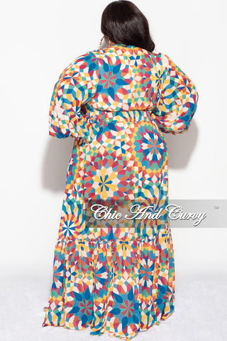 Final Sale Plus Size Chiffon Faux Wrap Maxi Dress In Multi Color Design Print
