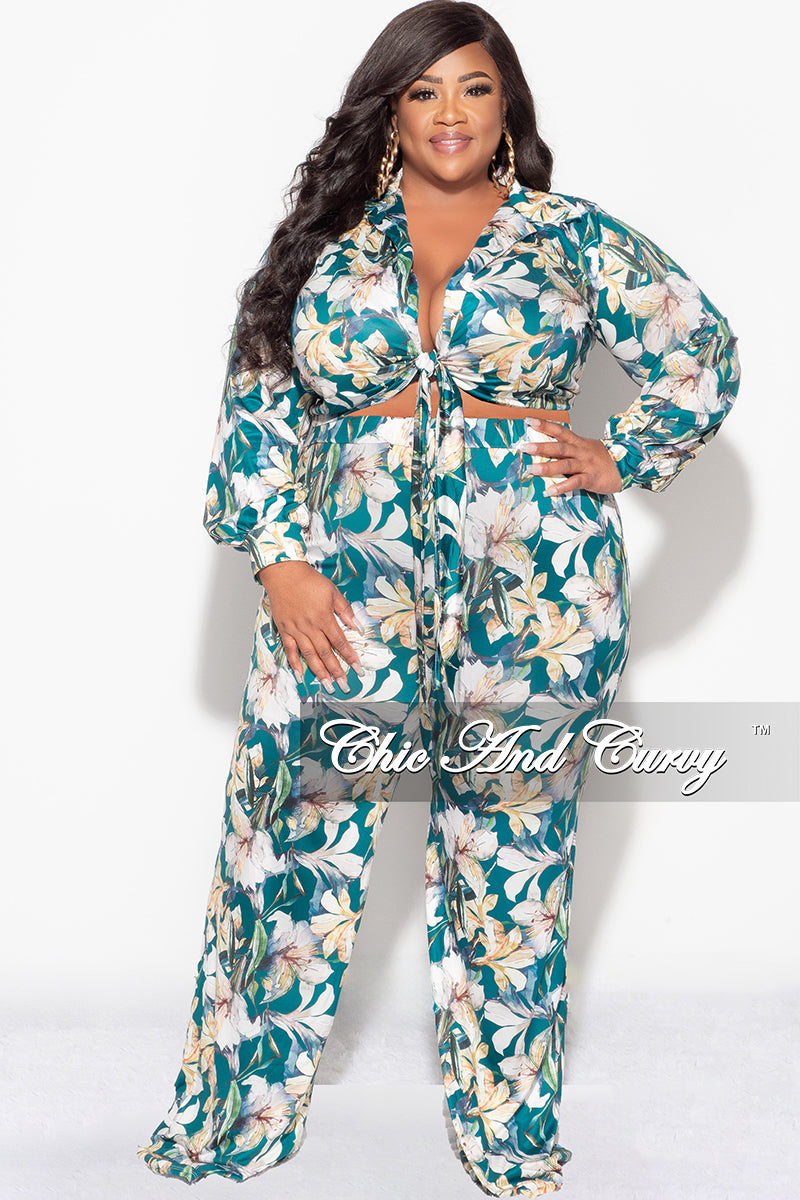 Final Sale Plus Size 2pc Crop Top & Palazzo Pant Set in Green Floral P –  Chic And Curvy
