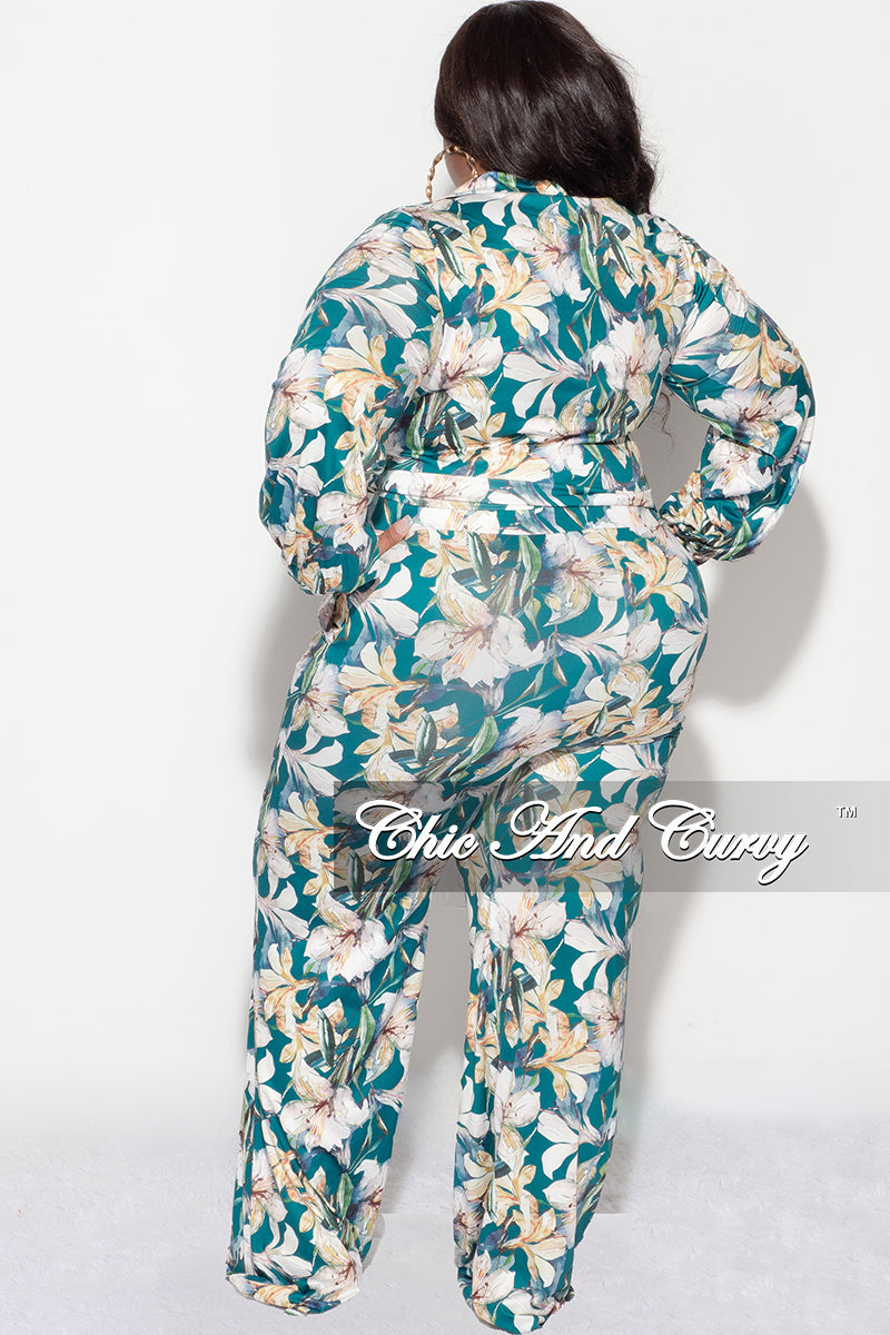 Final Sale Plus Size 2pc Crop Top & Palazzo Pant Set in Green Floral Print