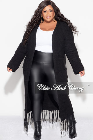 Final Sale Plus Size Crochet Cardigan with Tie and Fringe Bottom in Black