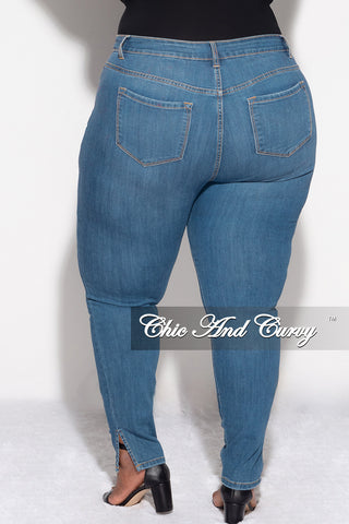 Final Sale Plus Size Distressed Slit Jeans in Denim